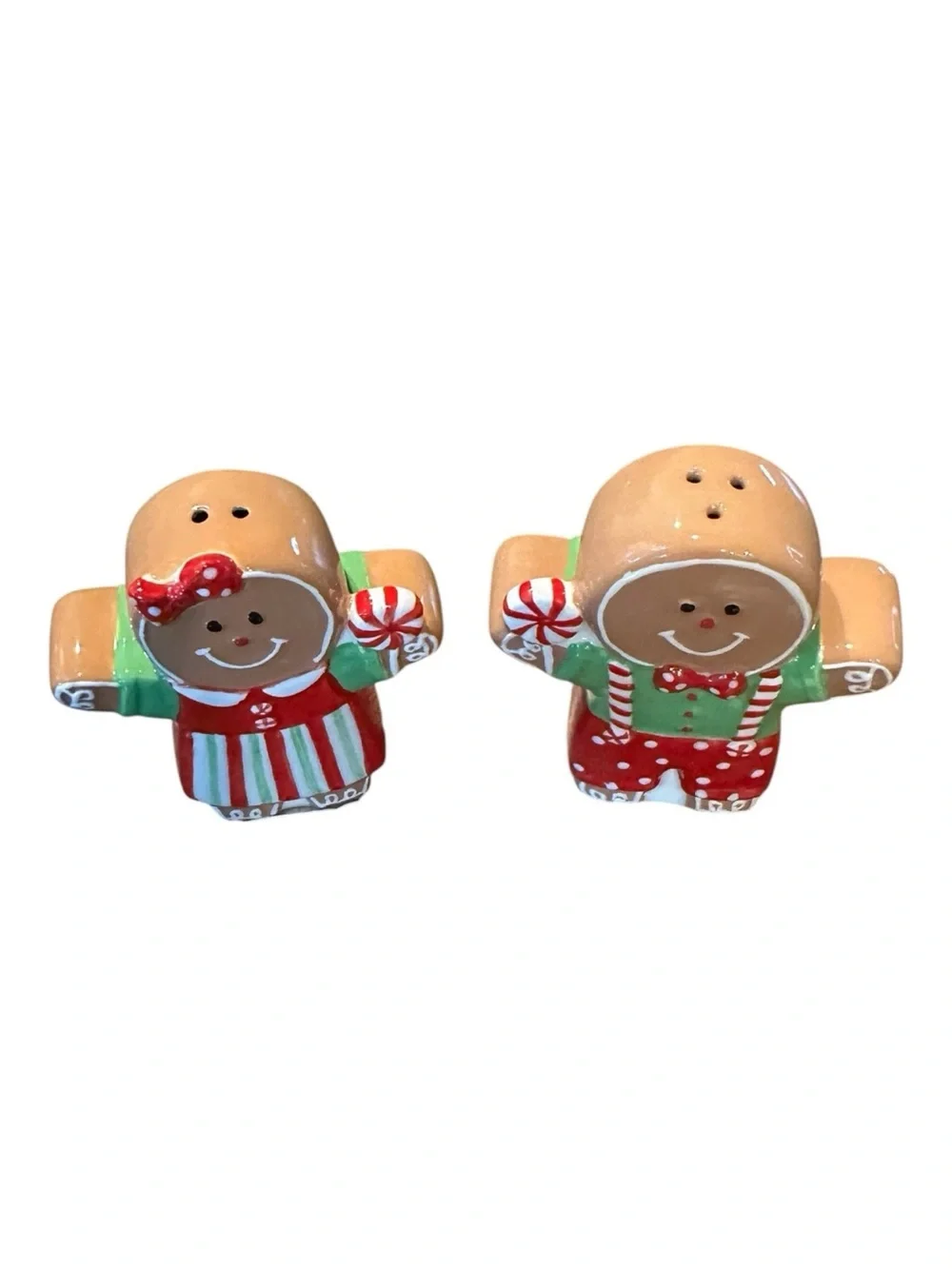 Gingerbread Couple Salt & Pepper Shakers — Red & Green